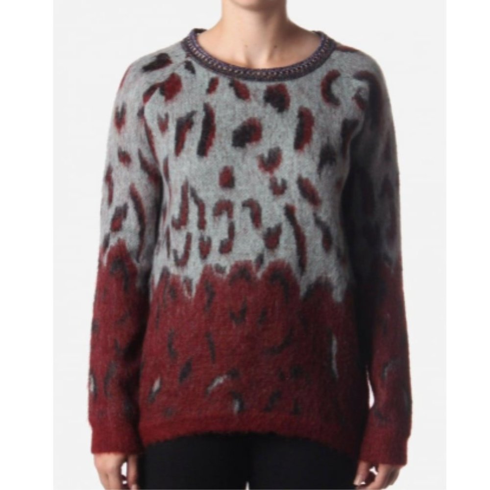Maison Scotch Biker Animal Print Mohair Sweater